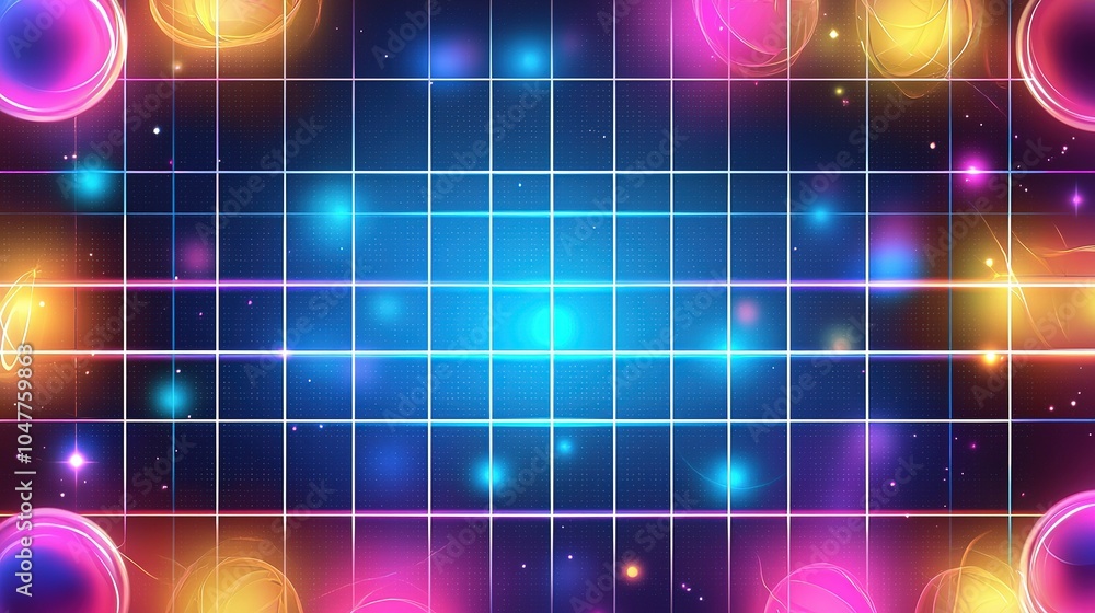 Aufkleber colorful abstract digital background with glowing circles and grid design suitable for events or pre