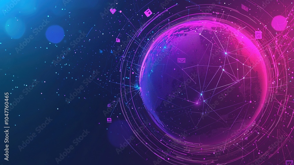 Aufkleber a vibrant digital representation of a globe with interconnected lines and symbols against a cosmic b
