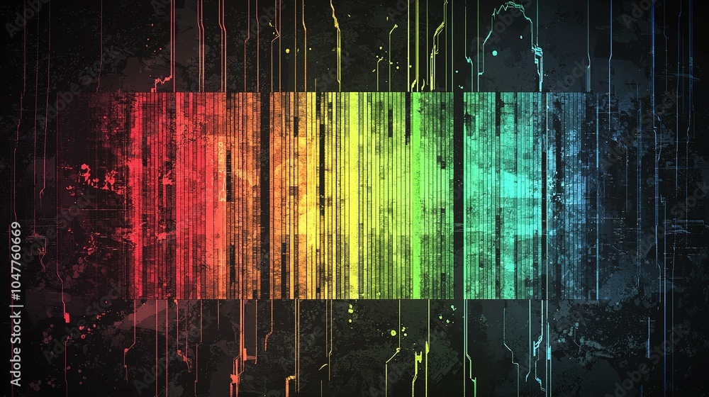 Poster colorful abstract patterns of vertical lines create a vibrant digital artwork with a blend of red, g