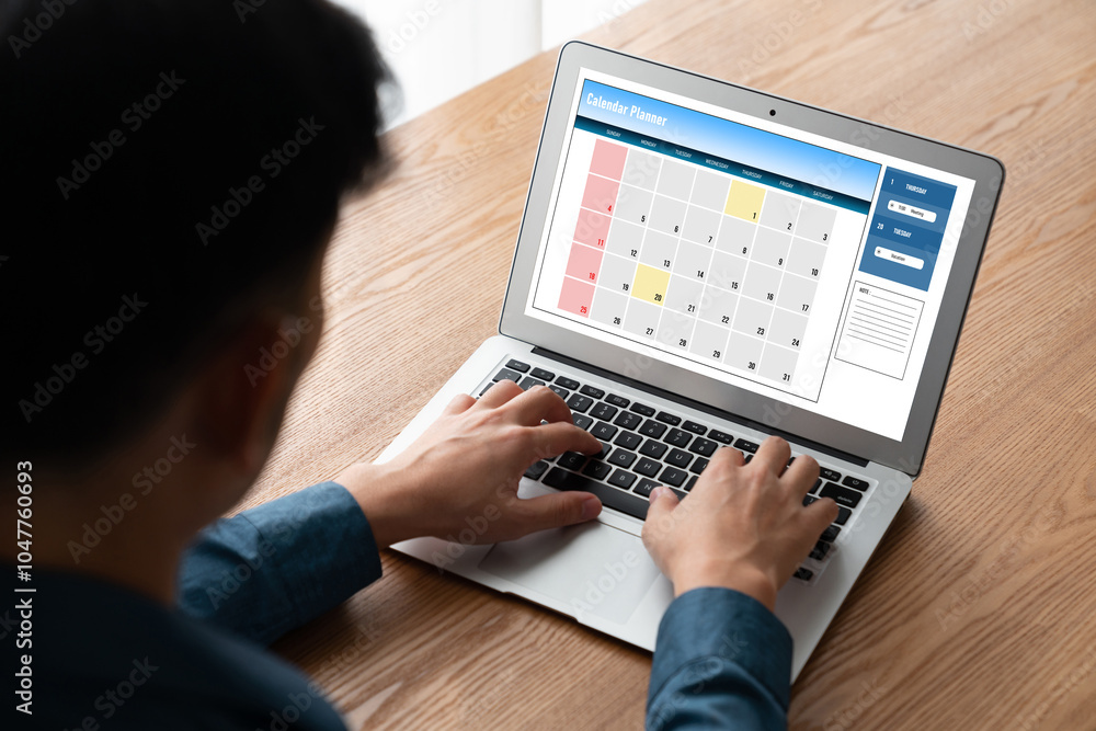 Poster calendar on computer software application for modish schedule planning for personal organizer and on