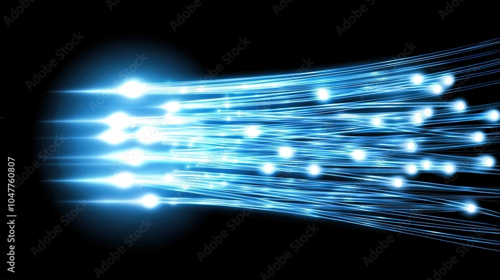 Aufkleber bright blue light trails creating a dynamic visual effect against a black background in a digital ar