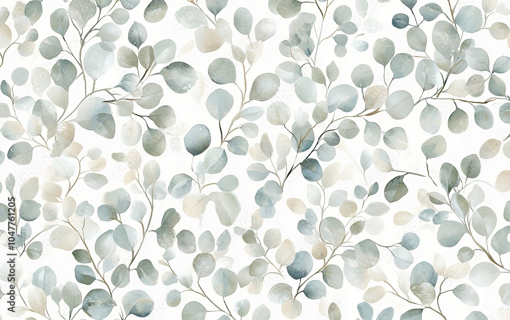 Poster delicate green and gray botanical pattern on a light background, ideal for various design projects a