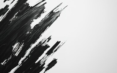An abstract composition featuring dynamic black brush strokes on a white background, showcasing artistic expression and contrast
