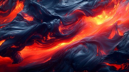 Abstract Swirling Lava Flow, Glowing Molten Rock Texture, Volcanic Landscape, Natural Background.