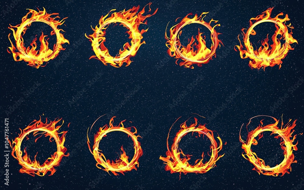Poster Vivid flames forming circular patterns against a dark background create a mesmerizing visual effect of fire in motion