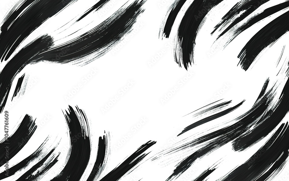 Poster abstract black brush strokes create dynamic patterns on a white background, enhancing modern artisti