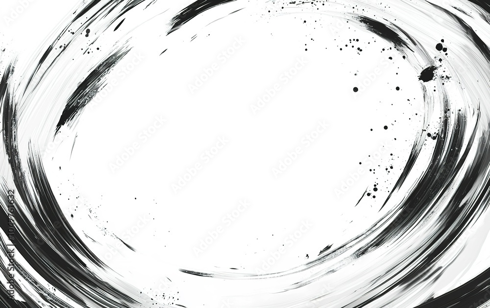 Aufkleber abstract black and white circular brush strokes create a dynamic composition against a plain white b