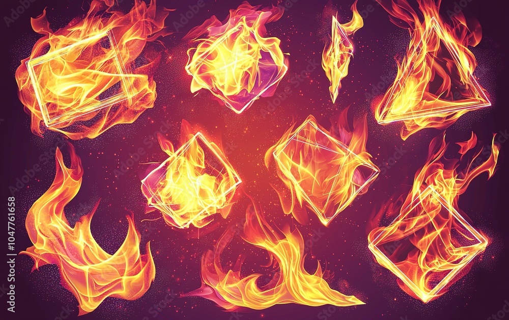 Poster dynamic fiery shapes and glowing flames create a vibrant and energetic visual display with colorful 