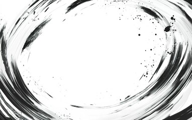 Fototapeta premium Abstract black and white circular brush strokes create a dynamic composition against a plain white background