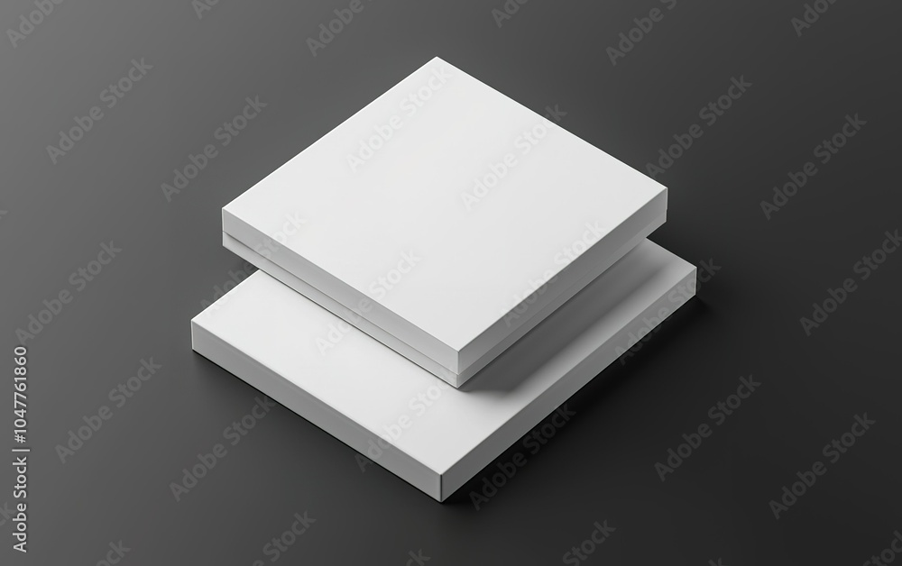 Aufkleber blank white square notepads stacked on a dark surface with soft shadows showcasing their clean desig