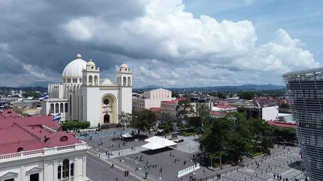 An aerial view of the San Salvador in the historic center of El Salvador