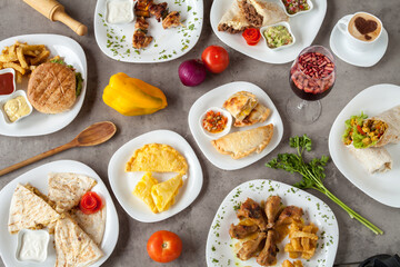 Delicious latin fast food, table filled with delicious latin fast food