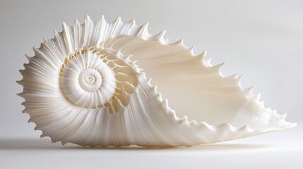 White Seashell with Spiky Edge and Spiral Pattern   Ocean  Nature  Coastal Decor