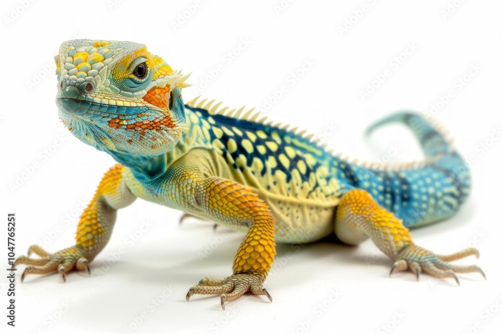 Poster common collared lizard showcases its bright vibrant colors while standing isolated on a white backdr