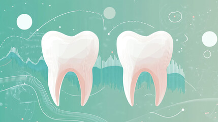 Dental Health Illustration   Two White Teeth on Abstract Green Background