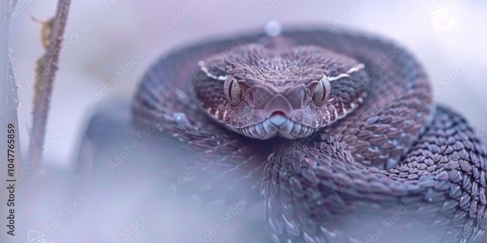 Poster common european viper lies motionless showcasing its distinctive zigzag patterns on a smooth white s