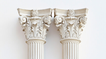 Obraz premium Ornate White Corinthian Columns Architectural Detail Close Up