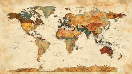 Vintage World Map with Rich Textures and Colors