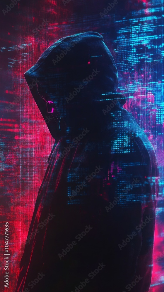 Poster a man in a hoodie stands in front of a colorful background