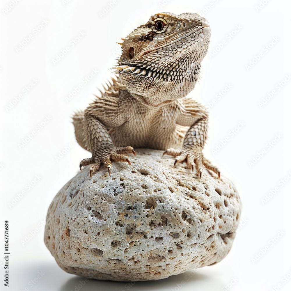 Poster desert spiny lizard rests on a smooth rock displaying its textured spiky scales in a striking contra