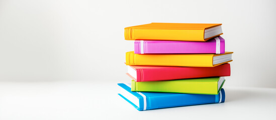 Vibrant Stack of Multicolored Books on White Background, Educational Material for Back to School, Colorful Reading and Learning Concept