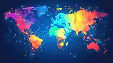 Fototapeta premium Colorful Geometric World Map with Network Connections