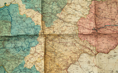 Antique map with various regions and borders in faded colors