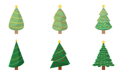 Set icon of Decorated Christmas trees with star and ornaments, Vector