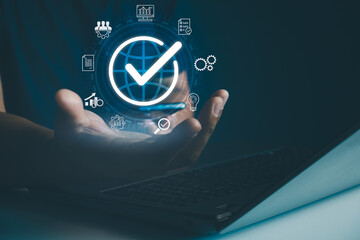 Standards quality control certification business technology concept. Quality control management and...