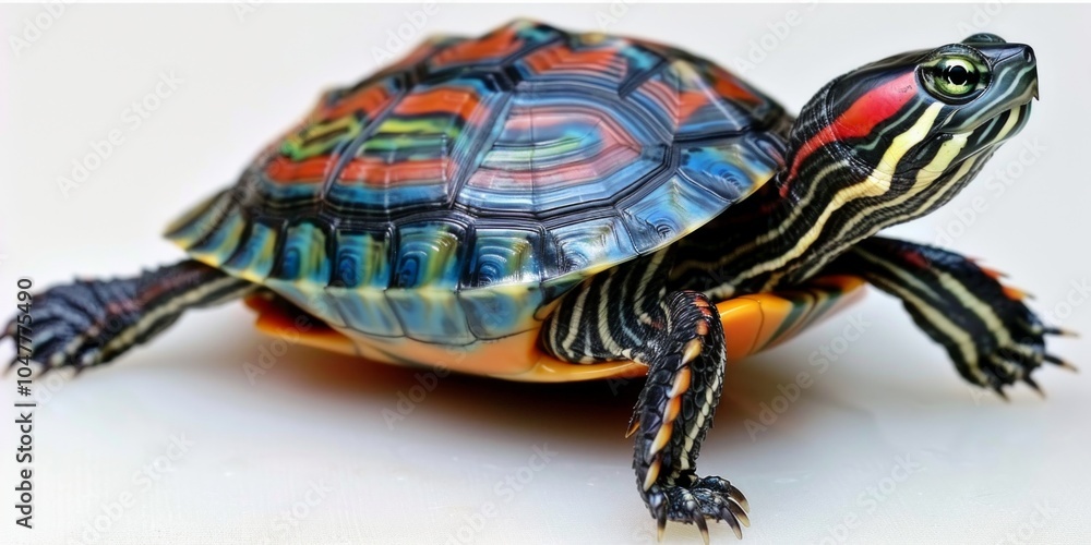 Poster eastern painted turtle displays its strikingly colorful shell and distinctive patterns while standin