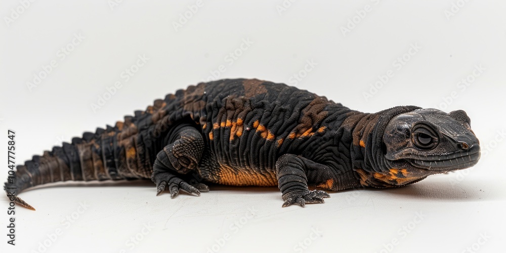 Poster egyptian uromastyx rests in isolation displaying its distinctive spiky tail and earthy coloration un