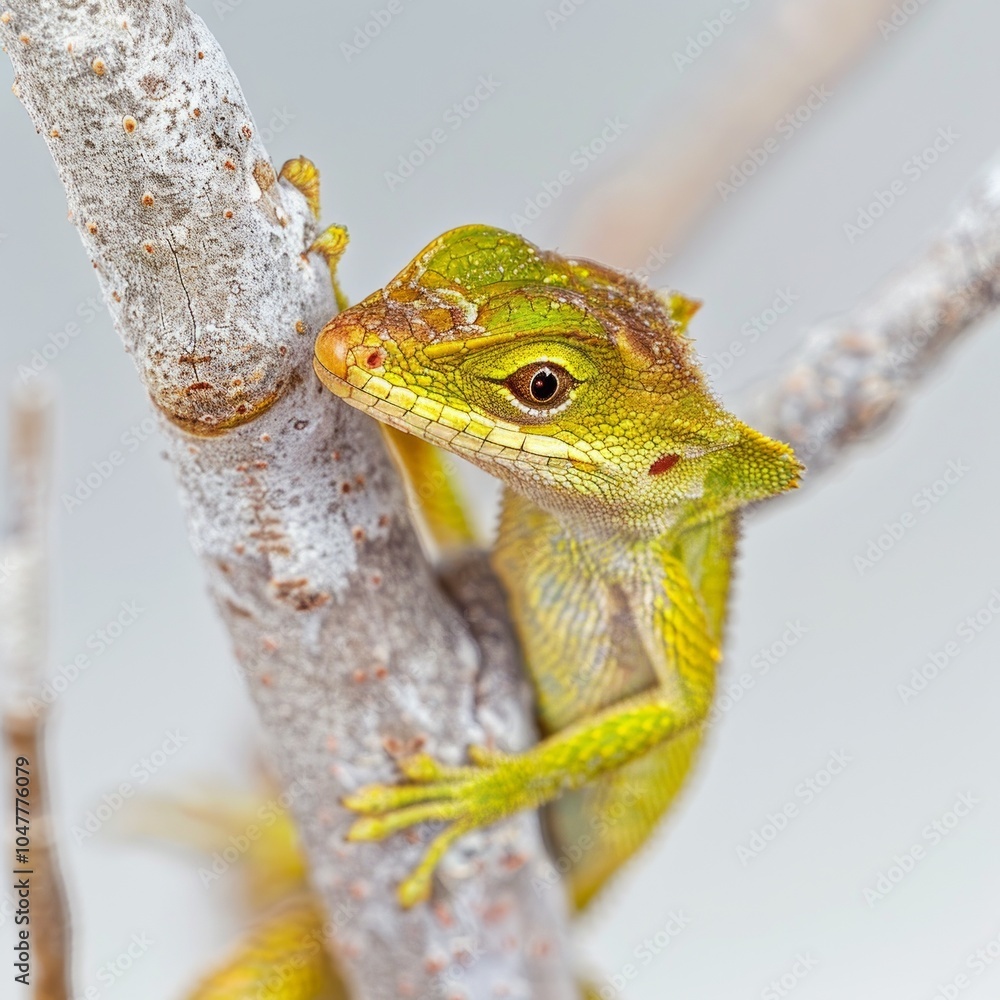 Poster vibrant emerald swift lizard showcases its bright green scales while resting on a branch highlighted