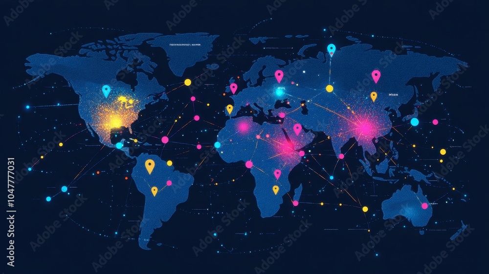 Poster global network map with colorful connections