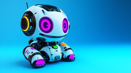 Naklejka premium Friendly Robot Character with Glowing Eyes on Blue Background