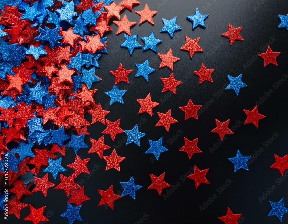 Wall mural red and blue stars scattered over black background for usa celebrations like 4th of july memorial da