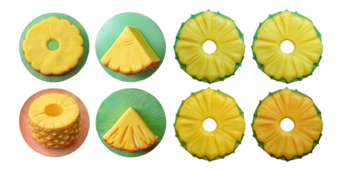 Colorful Pineapple Shapes and Designs, PNG collection, set bundle, isolate on transparent or white background