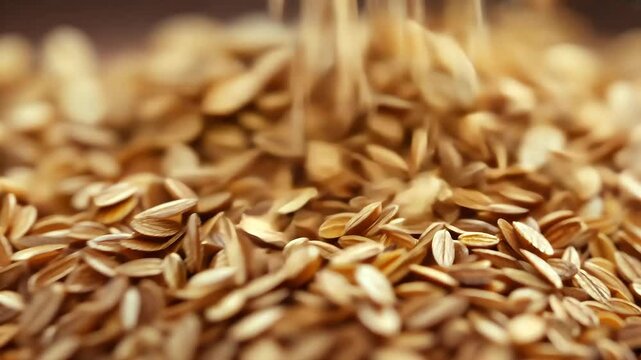 macro video offers engaging exploration flax seeds highlighting their tiny details encouraging viewers appreciate nutritional benefits packed these small powerhouses alth cereal grain fruit vegetable