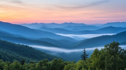 Obraz premium aerial view of a beautiful LANDSCAPE of a sunrise in some mountains with fog