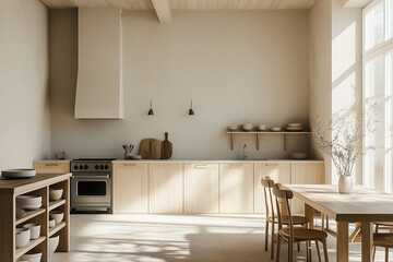 Scandinavian Farmhouse Kitchen with Light Wood Finishes and Modern Appliances for a Fresh and Efficient Rustic Cooking Space
