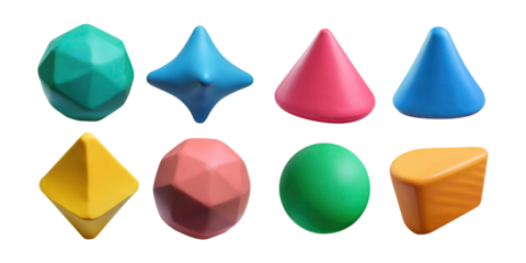 Colorful Geometric Shapes for Educational Use, PNG collection, set bundle, isolate on transparent or white background