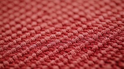 Fototapeta premium A close-up of textured red fabric, showcasing intricate patterns and soft fibers for a cozy aesthetic.