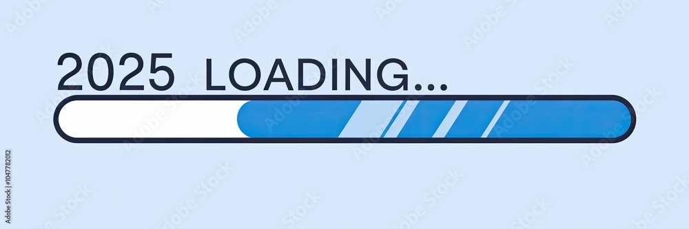 Poster 2025 progress loading bar design on blue background for digital applications.