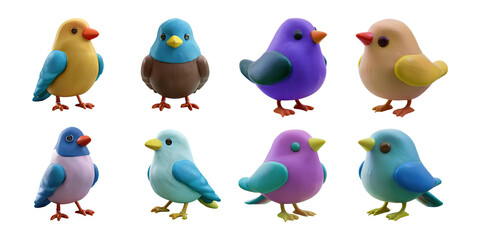 Colorful Cartoon Birds Collection, PNG collection, set bundle, isolate on transparent or white background