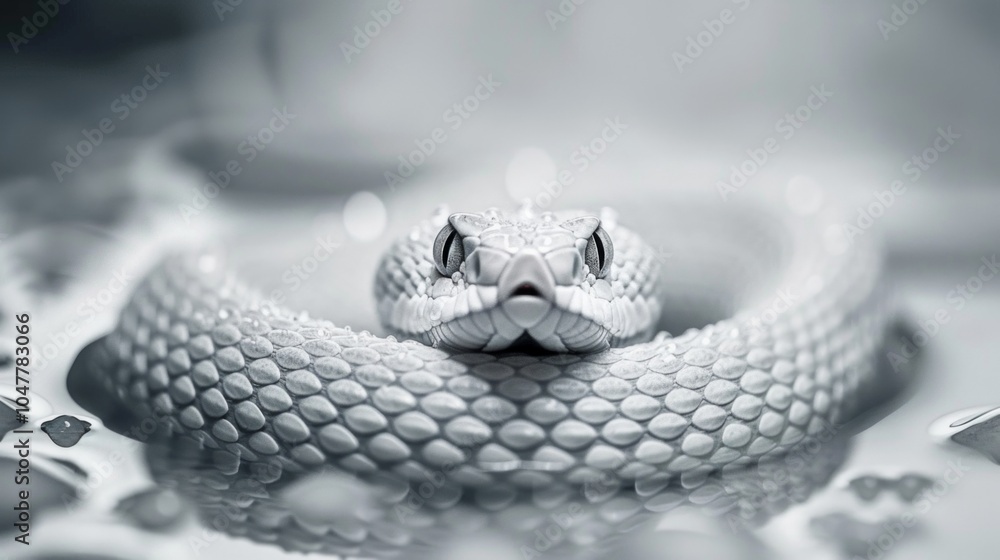 Poster the gaboon viper is depicted coiled with its intricate pattern highlighted by dramatic lighting. its