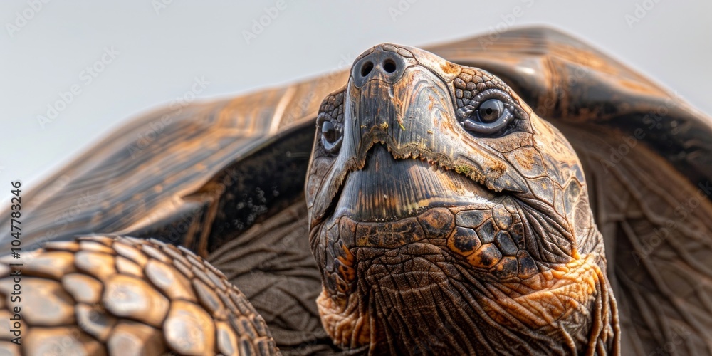 Poster a galapagos giant tortoise with a massive shell looks to the side showcasing its unique features aga