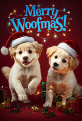 Cute Christmas card design with puppies
