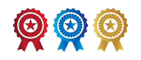 Certified, medal, and coloring round badge icon set vector icon. flat style Badge icon set isolated on white background.