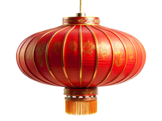 Elegant Chinese Red Lantern – Traditional Decor for Celebrations and Festivals isolated on white background as transparent. PNG. AI GENERATED
