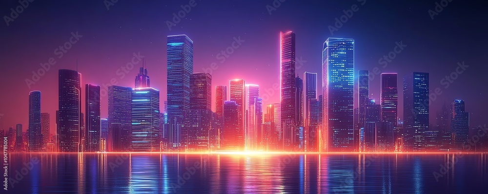 Poster futuristic smart building concept for urban cities, featuring iot and ai technologies for seamless u