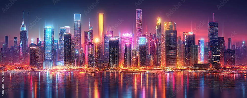 Poster futuristic smart building concept for urban cities, featuring iot and ai technologies for seamless u